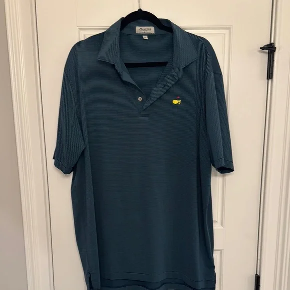 Authentic Masters Golf Tournament Polo by Peter Millar Navy/Green Stripe - Picture 2 of 4